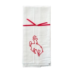 Embroidered Bronco Flour Sack Tea Towel -Trudon shop EmbroideredBroncoTeaTowelinRed