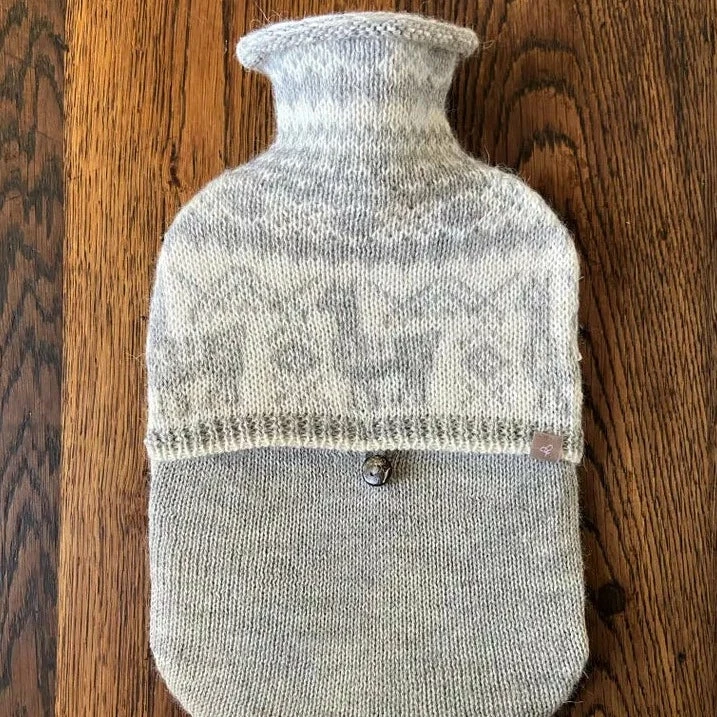 Alpaca Fair Isle Hot Water Bottle - Pale Grey 1 Alpaca Fair Isle Hot Water Bottle - Pale Grey