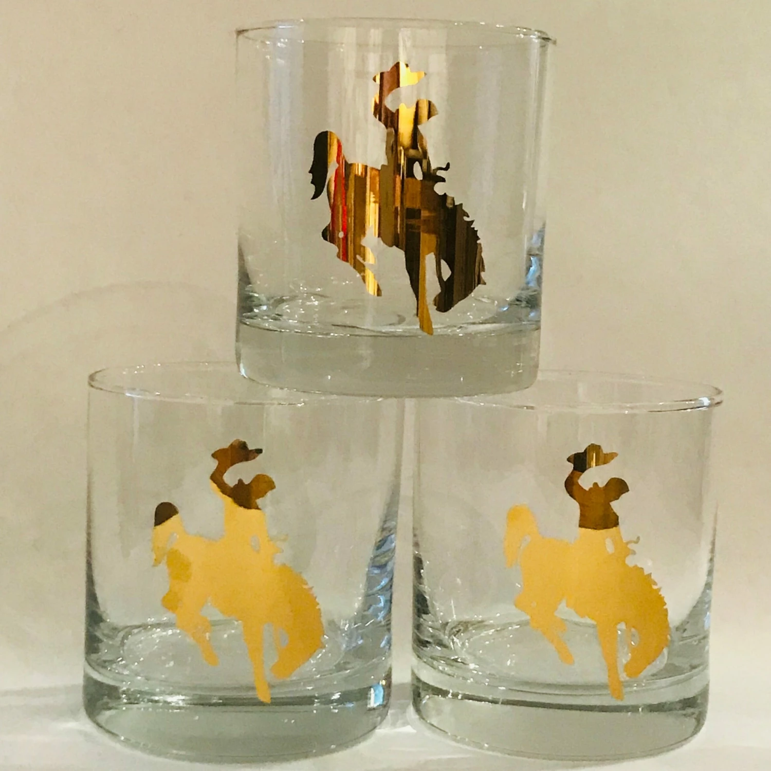 20 K Gold Bronco Rocks / Old Fashioned Glasses 2 20 K Gold Bronco Rocks / Old Fashioned Glasses - Image 2