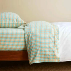 Turquoise & Flax Gingham Sheet Set