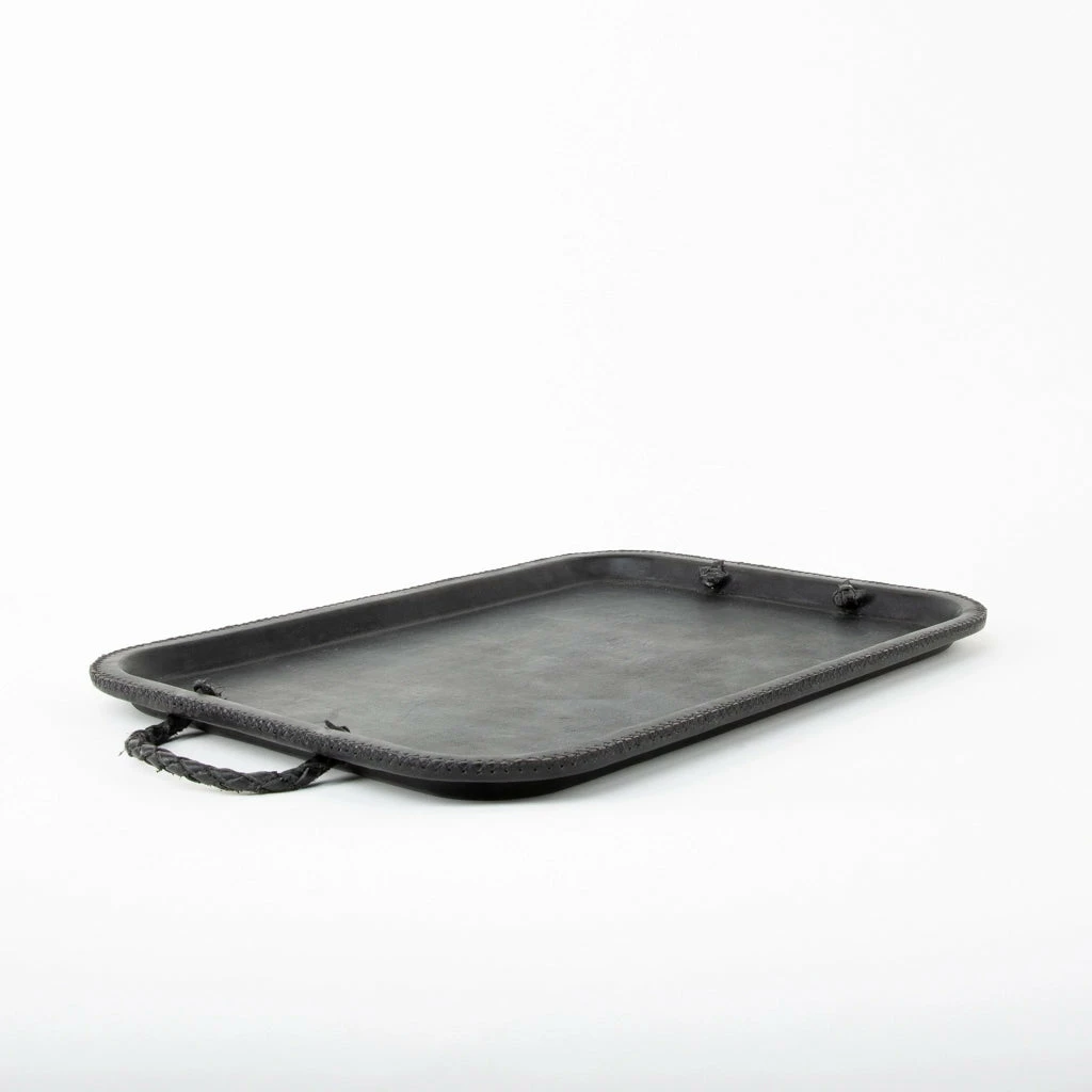 16" Serving Tray With Embroidered Handles - Black 1 16" Serving Tray With Embroidered Handles - Black