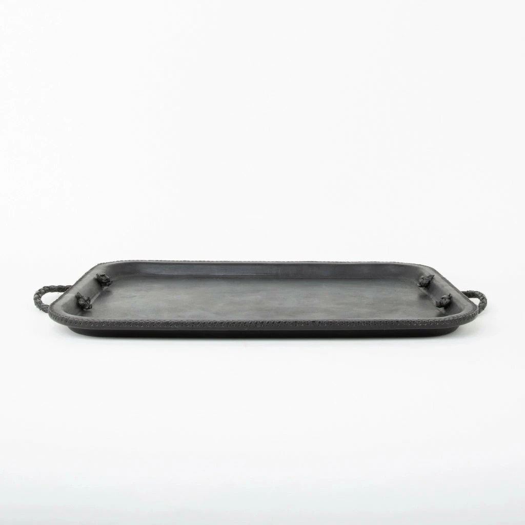 16" Serving Tray With Embroidered Handles - Black 2 16" Serving Tray With Embroidered Handles - Black - Image 2