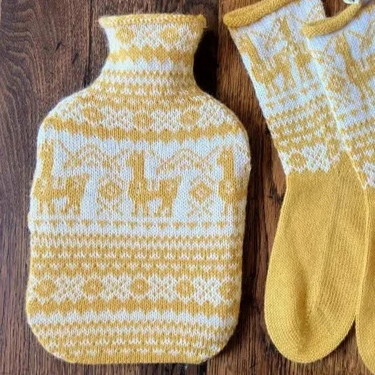 Alpaca Fair Isle Hot Water Bottle - Yellow 1 Alpaca Fair Isle Hot Water Bottle - Yellow